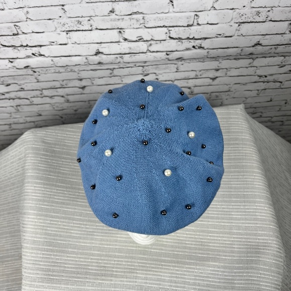Vintage, baby blue color, cotton, stretchy, beads on top hat, Cir.: 17 in. - Picture 6 of 9